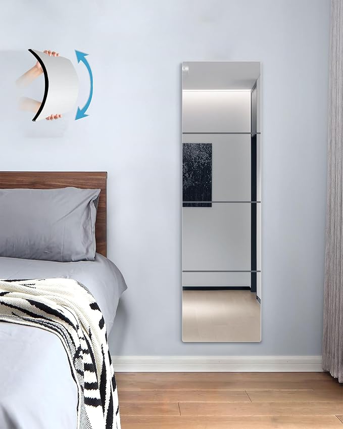 Shatterproof Full Length Mirror Tiles for Wall,Body Mirror for Kids,4Pcs 13.5"x13.5",Frameless Plexiglass Acrylic Plastic,Unbreakable Acrylic Non Glass Self Adhesive Wall Mounted for Home,Bathroom