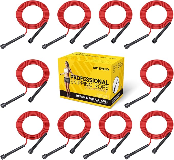 10 Pack Adjustable Jump Rope for Fitness and Exercise - PVC Skipping Rope for Men, Women and Teens - Tangle-Free for Keeping Fit, Training, Workout