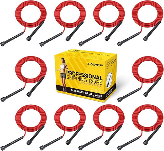 10 Pack Adjustable Jump Rope for Fitness and Exercise - PVC Skipping Rope for Men, Women and Teens - Tangle-Free for Keeping Fit, Training, Workout