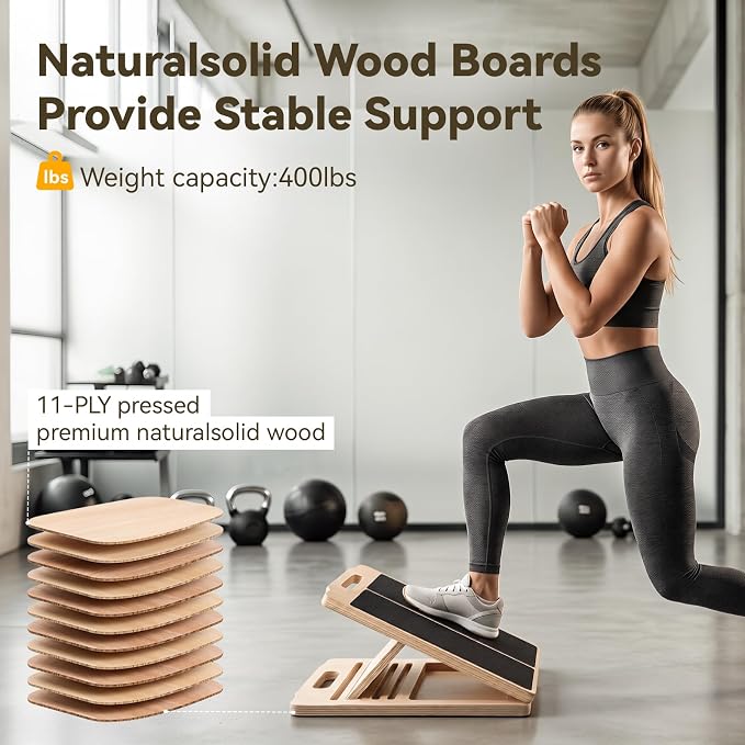 Portable Wooden Slant Board for Calf Stretching Squats Calf Stretcher Pilates Physical Therapy Equipment Adjustable Incline Board for Knees Ankle Heel Feet Leg