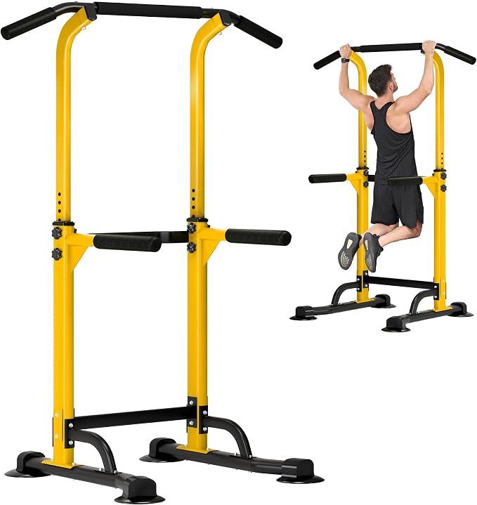 DlandHome Power Tower Pull Up Bar Dip Station,Adjustable Height Dip Stand | Multi-Function Fitness Equipment for Strength Training Home Gym,Stable Steel Frame for Pull Ups Dips Push Ups,Supports 330LBS