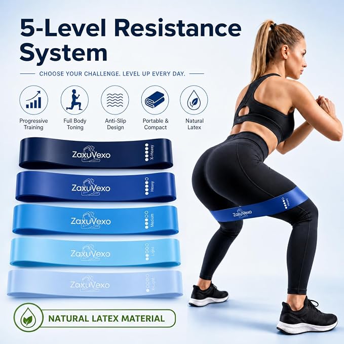 5-Pack Workout Resistance Bands: Elastic for Strength, Stretching, Pilates & Yoga. Home Gym Equipment for Men/Women, Suits Physical Therapy, Leg/glute/arm Training—Practical, Multi-use.