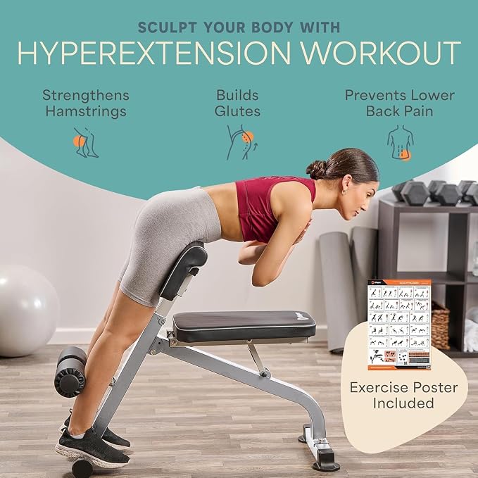 Lifepro SculptTrainer Roman Chair – 20+ Exercises, Foldable, 330 lb Cap | Hyperextension, hip thrusts, sit-ups & back extensions, 10 height positions, padded seat + dual rollers, alloy steel