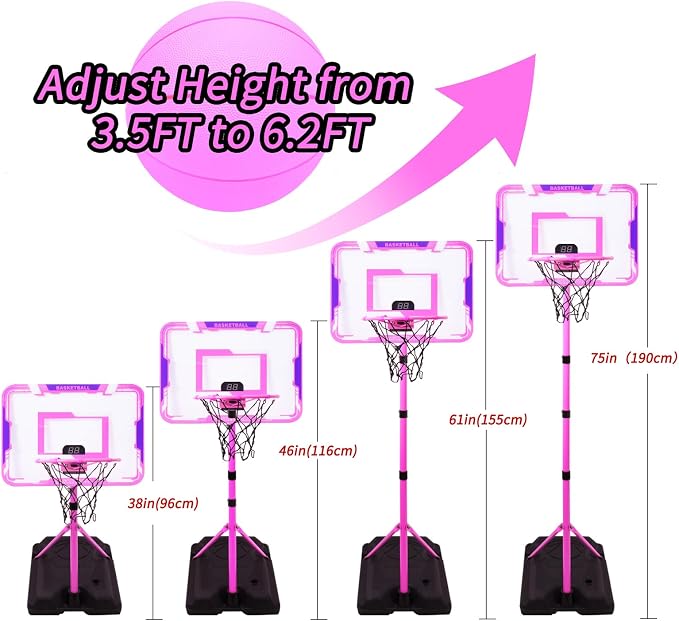 Kids Basketball Hoop, Adjustable Height Toddler Basketball Hoop Stand, Indoor Outdoor Basketball Goal Toy for Boys Girls Ages 3~8 Years Old, Includes 3 Balls, Ideal for Birthday Gift