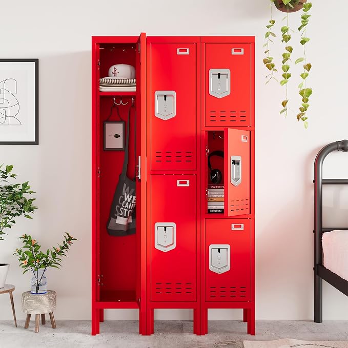BUTISOW 3 Door Employee Metal Locker w/Card Slot for School Gym Office | Ventilated Metal Steel Locker with Mirror & Multi Hooks for Secure Storage