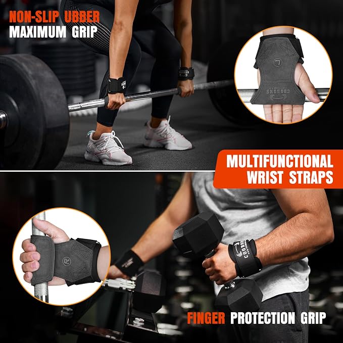 Weight Lifting Wrist Straps, Gym Straps Weight Lifting for Deadlift and Powerlifting, Double Layer Leather Wrist Wraps with Padded Cushion Wrist Loop, Weightlifting Grips for Men and Women