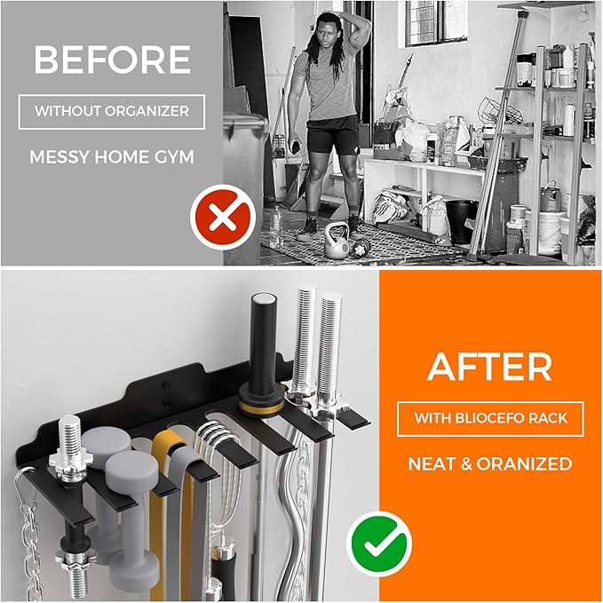 JNIHEEP Olympic Barbell Hanger,Garage Gym Bar Wall Rack,Vertical Barbell Mount Rack,Black Powder Coated,Space Saving Commercial or Home Gym Accessory,Holds Under 33mm Bar Size