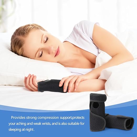 2 Pcs Wrist Brace for Carpal Tunnel Night Sleep Support Adjustable Wrist Splint with Splints Stabilizer for Tendonitis Sprains Pain Relief for Women Men Right Left Hand(Breathable Style,Black)