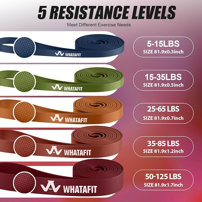 WHATAFIT Resistance Bands, Pull Up Assist Bands with Handles, Door Anchor | Natural Latex Rubber, Progressive Tension, Exercise Loop for Full-Body Fitness, Portable Gym Bag, Warm-Up & Stretch
