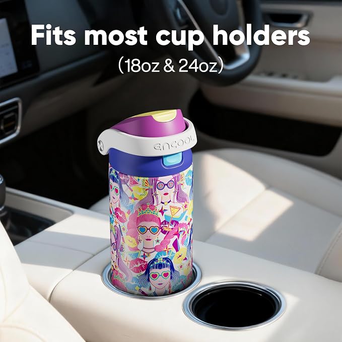 ENCOOL Leakproof Insulated Water Bottle with Straw Dual-Sip Water Bottle Bag-Safe Design for Work, Commute & Gym – Keeps Drinks Cold All Day, 24 oz, Party Trendy