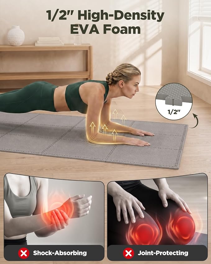 1/2" Thick 16 Pcs 64 Sq Ft EVA Foam Puzzle Exercise Mats, High-Density Interlocking Foam Floor Tiles for Home Gym, Gym Mat for Workout Equipment & Direct Exercise, Floor Padding for Kids