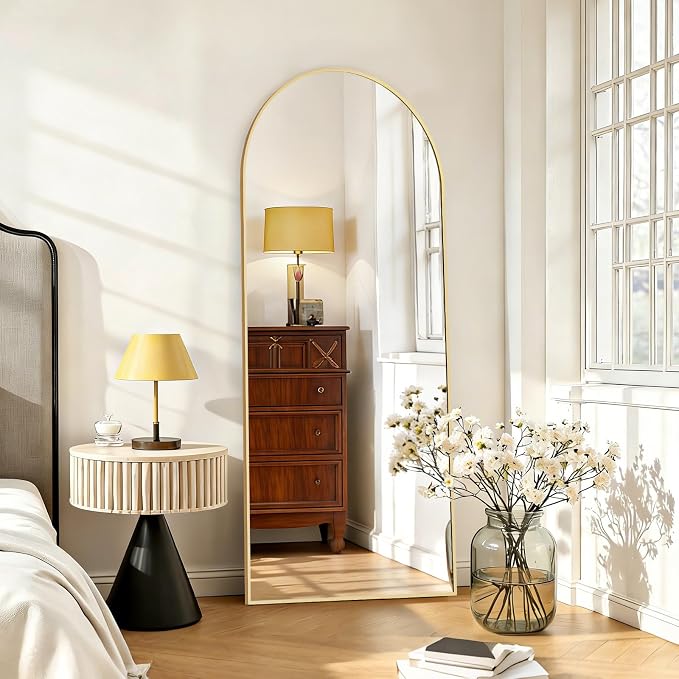 Mirror Full Length 56"x21", Arched Full Body Floor Mirrors with Stand | Shatterproof Glass, Aluminum Alloy Frame, Free Standing, Wall Mounted or Leaning for Bedroom Living Room Entryway