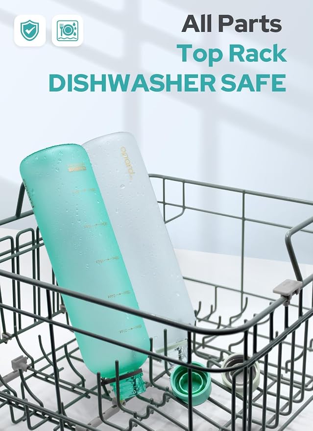 Opard Slim Water Bottle 32oz, Dishwasher Safe Plastic Water Bottle BPA-Free, Leakproof Screw Top,Aqua Green, Reusable for Travel School Sport Gym Hiking