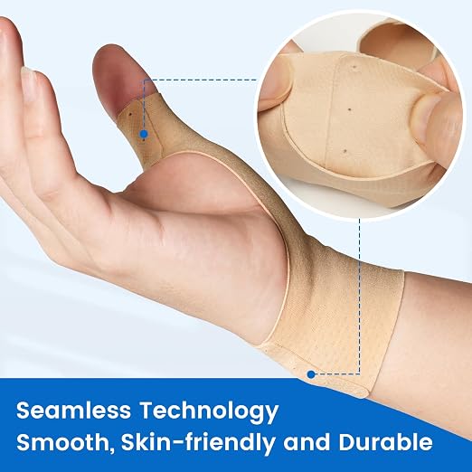VELPEAU Thumb and Wrist Compression Sleeve for Tendonitis (Pack of 2), Seamless Technology, Gloves Wraps for Arthritis Pain Relief for Women & Men, Splint Liner, Fits Both Hands (Khaki, Long Version, M)