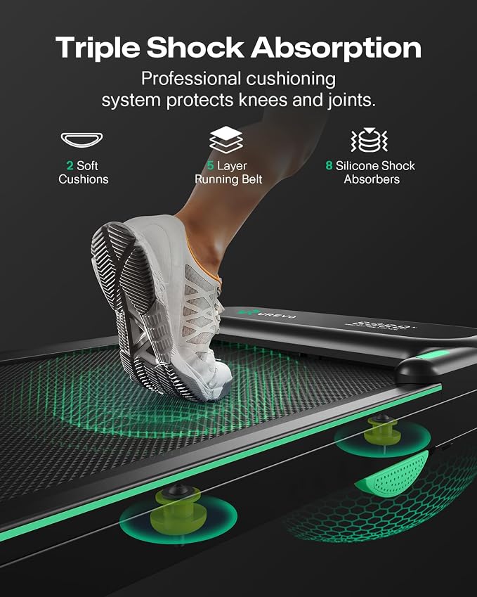 UREVO Strol 2E Smart 2-in-1 Folding Treadmill, Compact Walking Pad with Safety Handle, Plug and Play, Standing Desk Treadmill with Dual LED Display, Smart APP, Walking or Running for Home