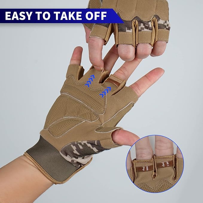FIORETTO Fingerless Gloves for Men, Breathable Grip Palm Gloves for Motorcycle Riding, Driving, Cycling, Exercise, Workout, Climbing, Hiking and Outdoor Activities M210603