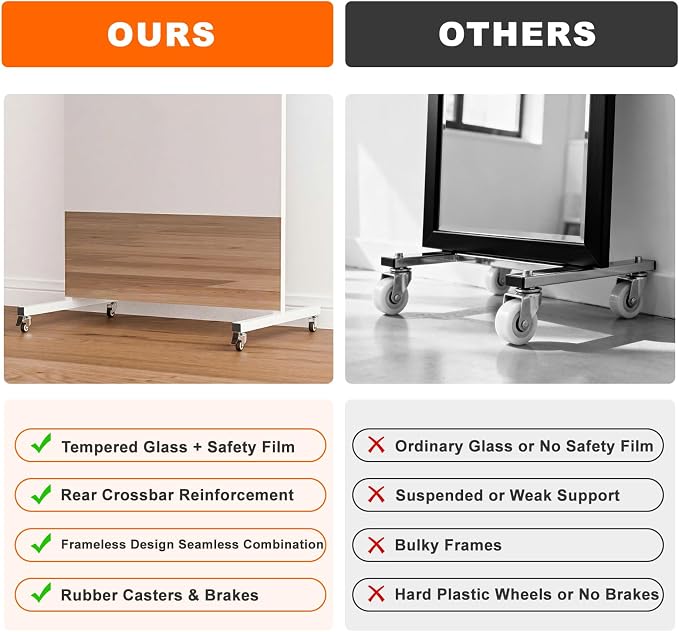 71” x 24” Arched Full Length Floor Mirror, Lockable Wheels for Easy Moving & No Wobble, Shatter‑Resistant Glass for Worry‑Free Practice, Ideal for Home Dance, Yoga & Gym, White Metal Frame