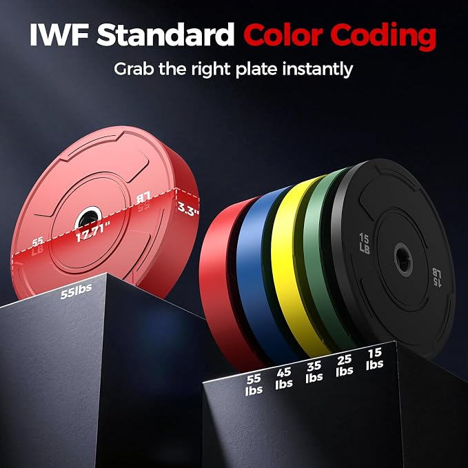 Sportsroyals 2-Inch Olympic Bumper Plates, Color Virgin Rubber Weight Plates Set for Strength Training, Durable Low Bounce Barbell Plates for Home Gym, 5-350LB