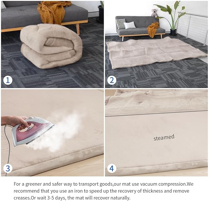 Huloo Sleep Baby Play Mat for Floor,1.3" Thick Memory Foam Tummy Time Mat,Soft Coral Velvet Nursery Rug,Extra Large Non Slip for Crawling,Toddlers,Infants,Kids,Tatami Style for Living Room(Beige)
