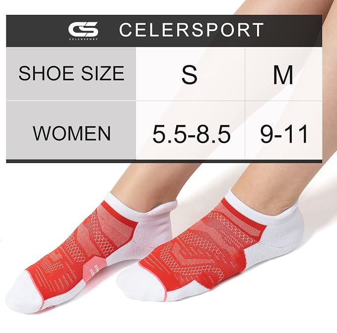 CS CELERSPORT 6 Pack Women's Ankle Running Socks Cushioned Low Cut Tab Athletic Socks