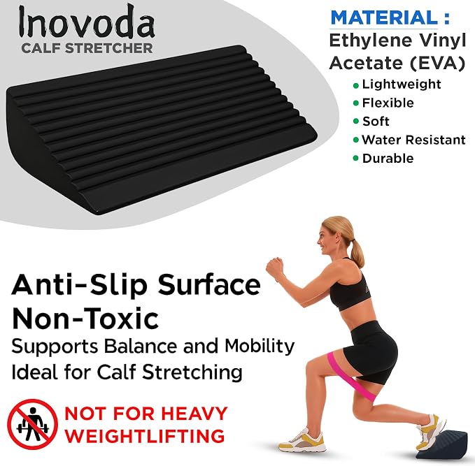 Inovoda Calf Stretch Board I Slant Board For Calf Stretching & Calf Raise Block for Relief of Plantar Fasciitis, Achilles Tendonitis & Calf Tightness | Calf Stretcher with 5 Resistance Bands & Carry Bag I Ankle Balance Board & Ankle Exerciser Strengthener