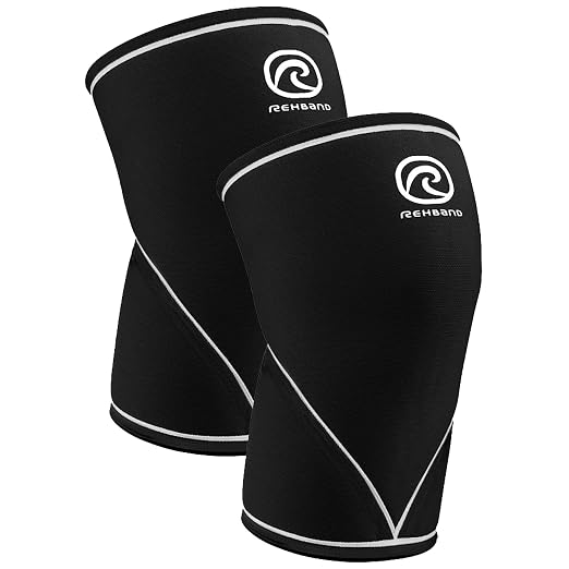 Rehband Classic 7mm V Knee Sleeve for Weightlifting, Competition Grade Powerlifting Knee Sleeve, Compression Sleeve for Crossfit, Squats, Gym & Heavy Lifts, Colour:Black - 1 Pair, Size:X-Small