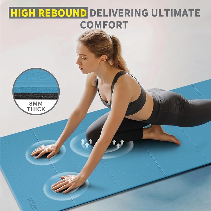 Foldable Yoga Mat Extra Large 74"×31.5" | Double-Sided Non-Slip,Extra Wide Foldable Design,8mm Extra Thick,Exercise Mat for Home, Studio and Travel Use