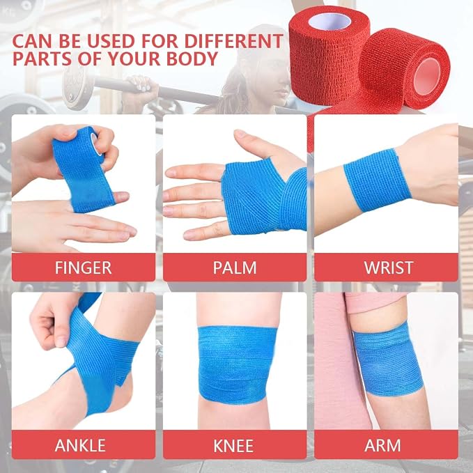 KISEER 15 Pack 2 Inch x 5 Yards Red Self Adhesive Bandage Breathable Cohesive Bandage Wrap Rolls Elastic Self-Adherent Tape for Stretch Athletic, Sports, Wrist, Ankle