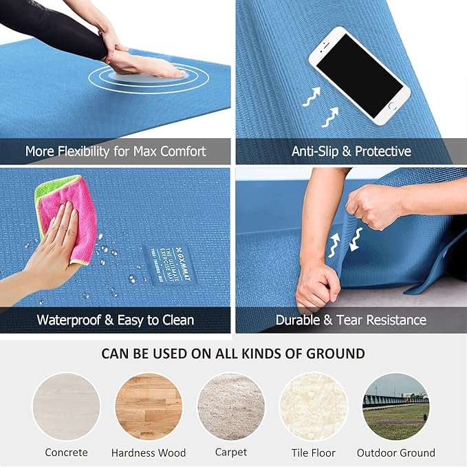 GXMMAT Large Yoga Mat 12'x6'/10'x6'/6'x8'(7mm), Extra Thick Workout Mats for Home Gym Flooring, Ultra Comfortable Non-Slip Quick Resilient Barefoot Wide Exercise Mat for Pilates, Stretching,Meditation