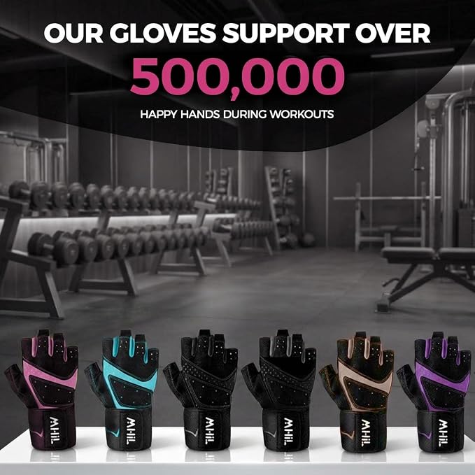 MhIL Workout Gloves for Women – Breathable Gym Gloves for Women with Palm Protection and Enhanced Grip – Padded Weight Lifting Glove for Womens with Wrist Wraps Support Weightlifting Exercise Cycling