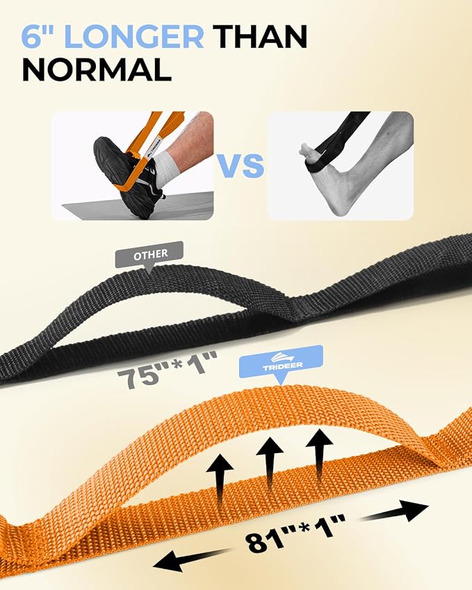 Trideer Stretching Strap with Loops & Leg Lifter, Non-Elastic PT-Style Physical Therapy Strap for Knee Replacement Rehab, Hamstring, Calf & Back Stretcher Mobility, Hip, Shoulder & Yoga