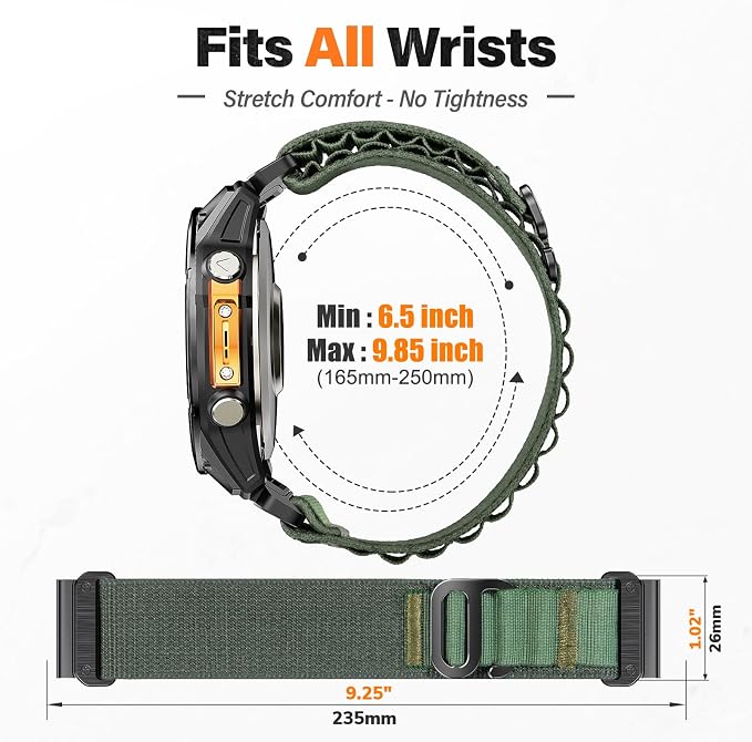 Alpine Loop Nylon Watch Band Compatible with Garmin Fenix 5X / 6X / 7X / 8 51mm, Quickfit 26mm Rugged Watch Bands for Garmin Fenix 8 Pro 51mm / 7X Pro / 6X Pro / 5X Plus, for Fenix 3, Tactix Delta