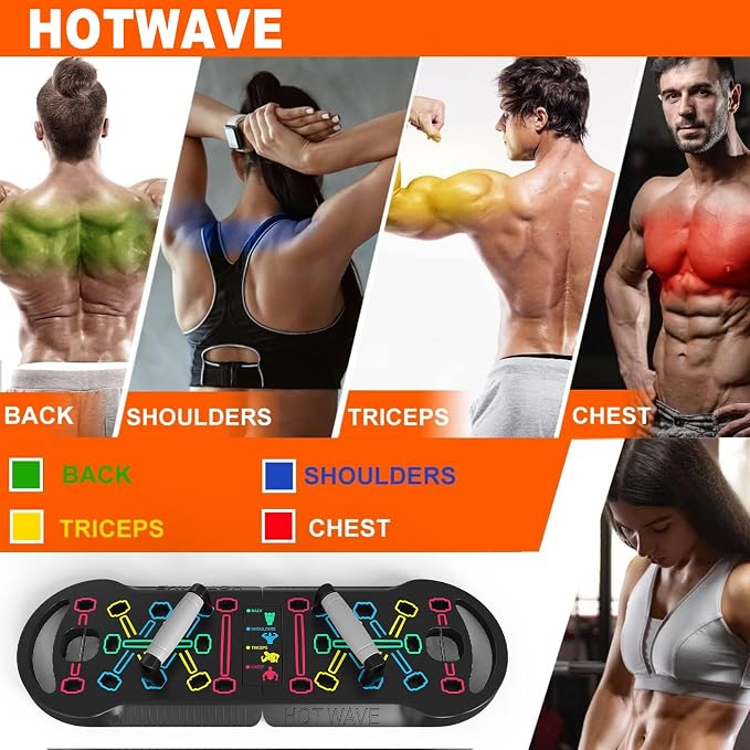 HOTWAVE Push Up Board, Portable PushUp Board, Foldable 20 in 1 Push Up Bar | Multifunctional Pushup Handles for Floor, Professional Strength Training Equipment For Men and Women at Home Gym