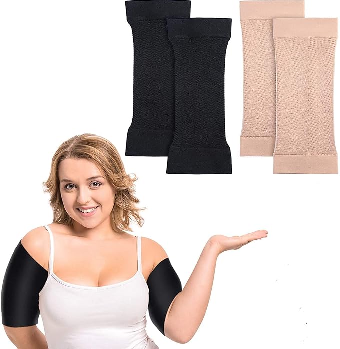 2Pair upper arm compression sleeve, Compression Sleeve for Women,Aids Weight Loss, Targets Upper Fat, Tones & Shapes. Includes (Beige + Black)
