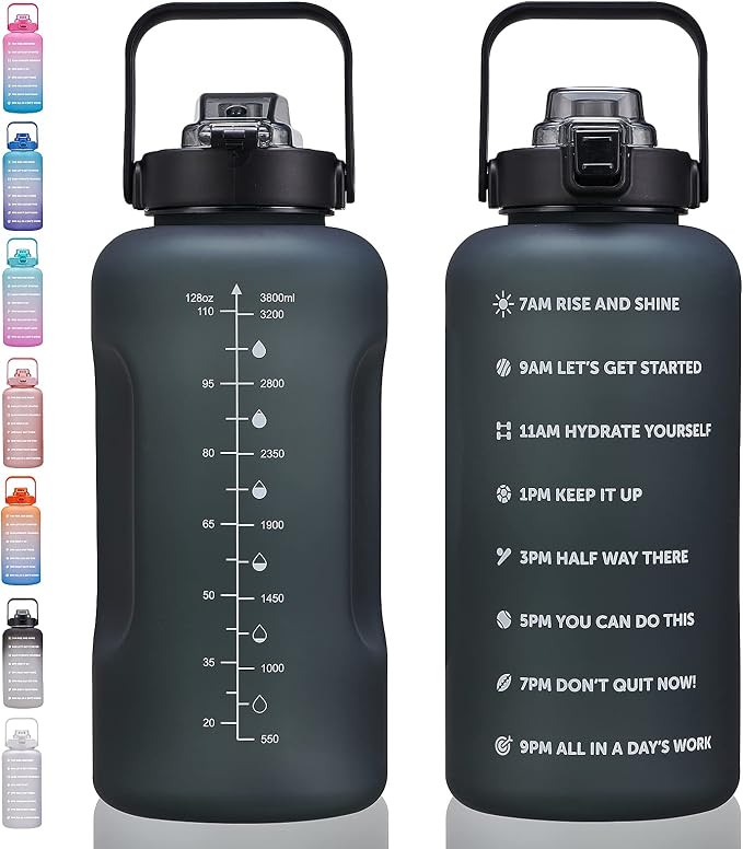 ST-YIBEN 64oz,100oz,128oz Large Motivational Water Bottle with Time Marker, Leakproof & BPA Free Half Gallon Big Water Bottle with Straw Handle Tritan Frosted Water Jug for Gym,Fitness,Outdoor Sports