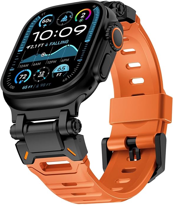 WINGLE FKM Rubber Bands for Apple Watch Band Ultra 3/2/1 Band Ultra 49mm Series 11 10 46mm 45mm 44mm 42mm SE 3/2/1 9 8 7 6 5 4 3 Men, Military Rugged Metal Connector Silicone Apple iWatch Sport Bands