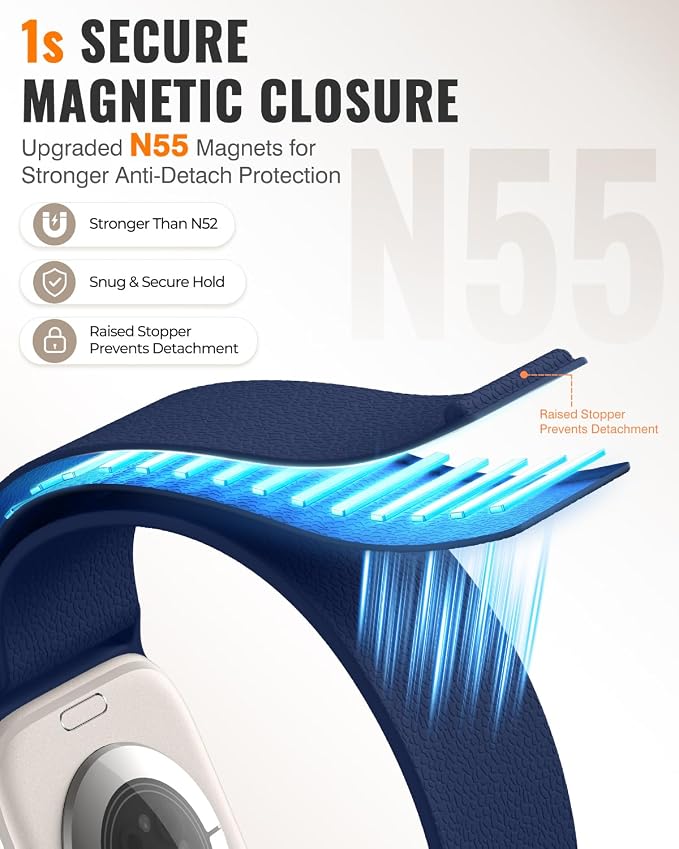 Magnetic Silicone Sport Band for Apple Watch 42mm 46mm 49mm 38mm 40mm 41mm 44mm 45mm Men Women, Patented Auto Lock Breathable Soft Loop for iWatch Ultra SE Series 11 10 9 8 7 6 5 4 3 2 1 All Day Comfort