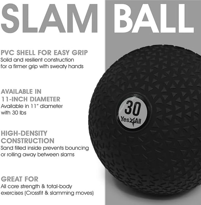 Yes4All Slam Balls, 10-40lb Weighted Ball Weight, Durable PVC Sand Filled Workout Dynamic Slam Ball for Strength Training, Triangle, Black, 30lbs