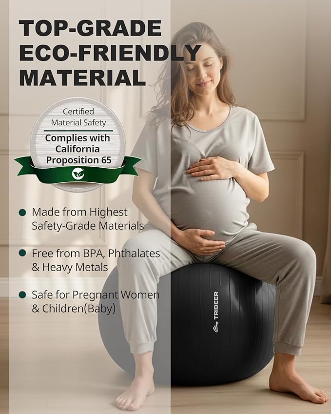 Trideer Yoga Ball for Exercise, Pilates, Core & Balance Training, Stability Ball for Pregnancy & Birthing Prep, Physical Therapy, Daily Stretching, Office Chair for Active Sitting, Quick Pump Included