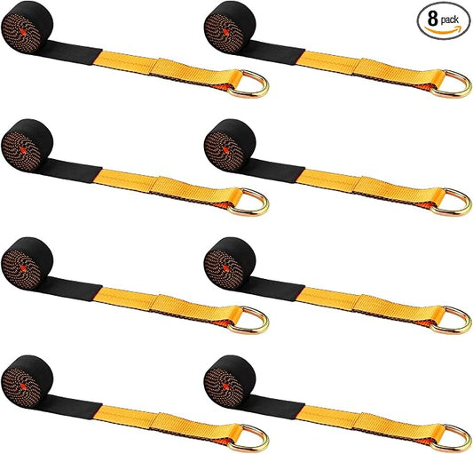 8 Pack Lasso Tow Truck Straps with D Ring 11, 000 Lbs Break Strength D Ring Auto Tie Down Wheel Lift Trailer Strap for Hauling Utv SUV Wrecker Rollback (2" X 8ft,Orange)