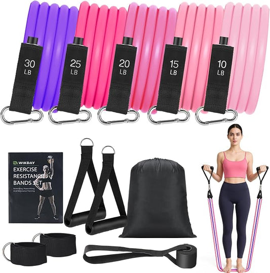 WIKDAY Exercise Resistance Bands with Handles for Working Out Workout Bands Set with Door Anchor for Physical Therapy, Yoga, Pilates