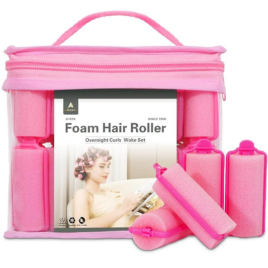 36-Pack Soft Foam Hair Rollers for Overnight Styling - Flexible Sponge Curlers for Frizz-Free, Damage-Free Curls (Pink, 0.98 Inch)