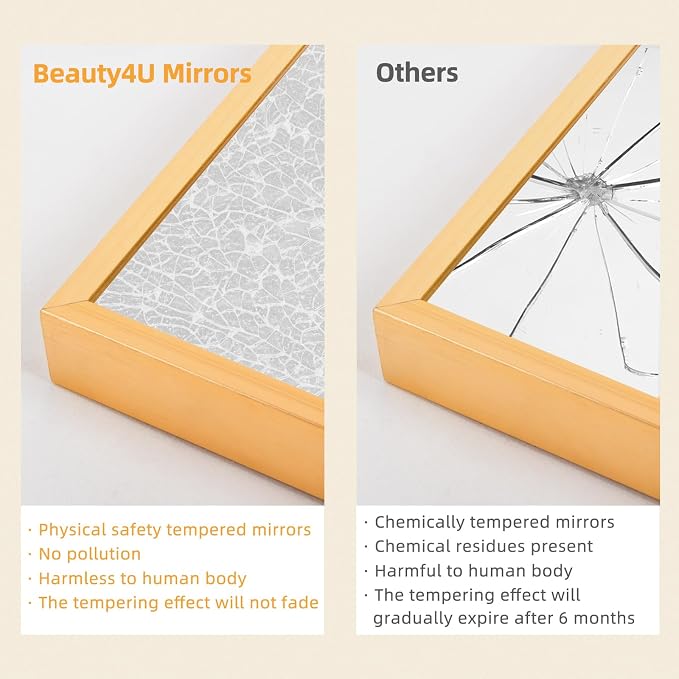 Beauty4U 79" x 39" Full Length Mirror with Stand, Gold Large Floor Mirror | Standing, Leaning, or Wall-Mounted Tempered Glass Full Body Mirror with Metal Frame for Bedroom, Closet, Modern Home Decor