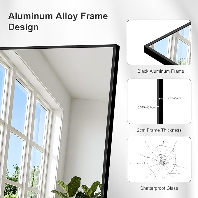 36x48 Inch Black Rectangle Mirrors for Wall, Large Bathroom Mirror for Over Sink, Black Framed Rectangular Mirror for Living Room Bedroom Bathroom, Hangs Horizontally or Vertically
