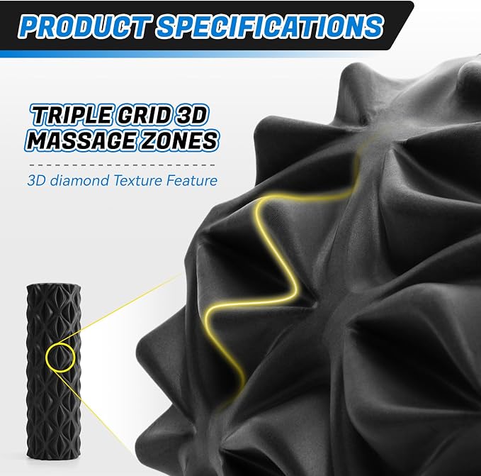 Foam Roller for Deep Tissue Massager High Density Massage Roller | Diamond-Shaped Texture, Myofascial Release, Deep Tissue Muscle Massage Trigger Point Back Roller for Fitness (15" Black)