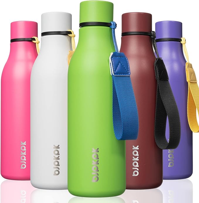 BJPKPK 18oz Insulated Water Bottle, Stainless Steel Bottle with Carry Strap