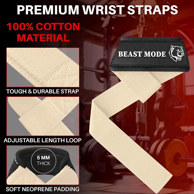 TECEUM Neoprene Padded Cotton Lifting Straps for Weightlifting, 1 Pair