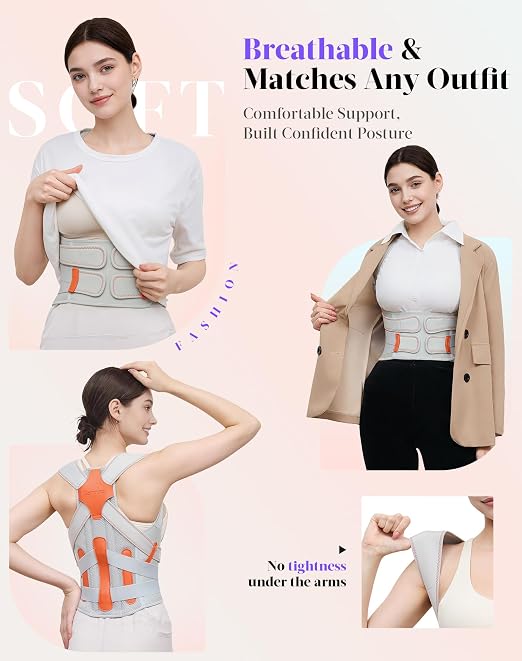 Posture Corrector for Women and Men, Full Back Support Brace, Adjustable Shoulder Straightener, Improving Posture, Relief Upper and Lower Back, Neck Pain, Gray, Small