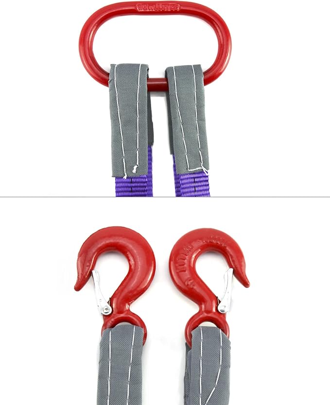 QWORK Lifting Slings Straps with Hooks - 5 Feet, 4409 Pounds Capacity, 2 Pack Polyester Webbing - Purple Rigging Straps for Engines, Cranes, Hoists