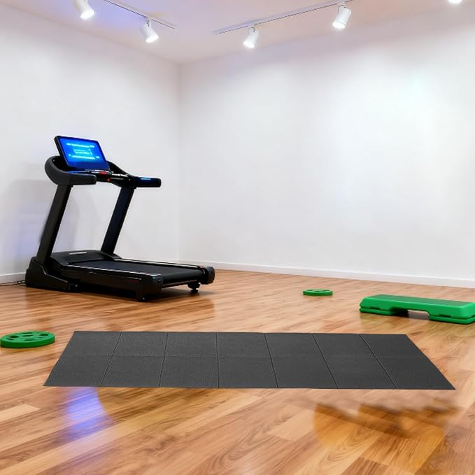 SHERCHPRY Folding Treadmill Mat with Non-Slip PVC Surface and Impact Reduction, Equipment Protection Mat for Treadmills and Stationary Bikes in Home Gym
